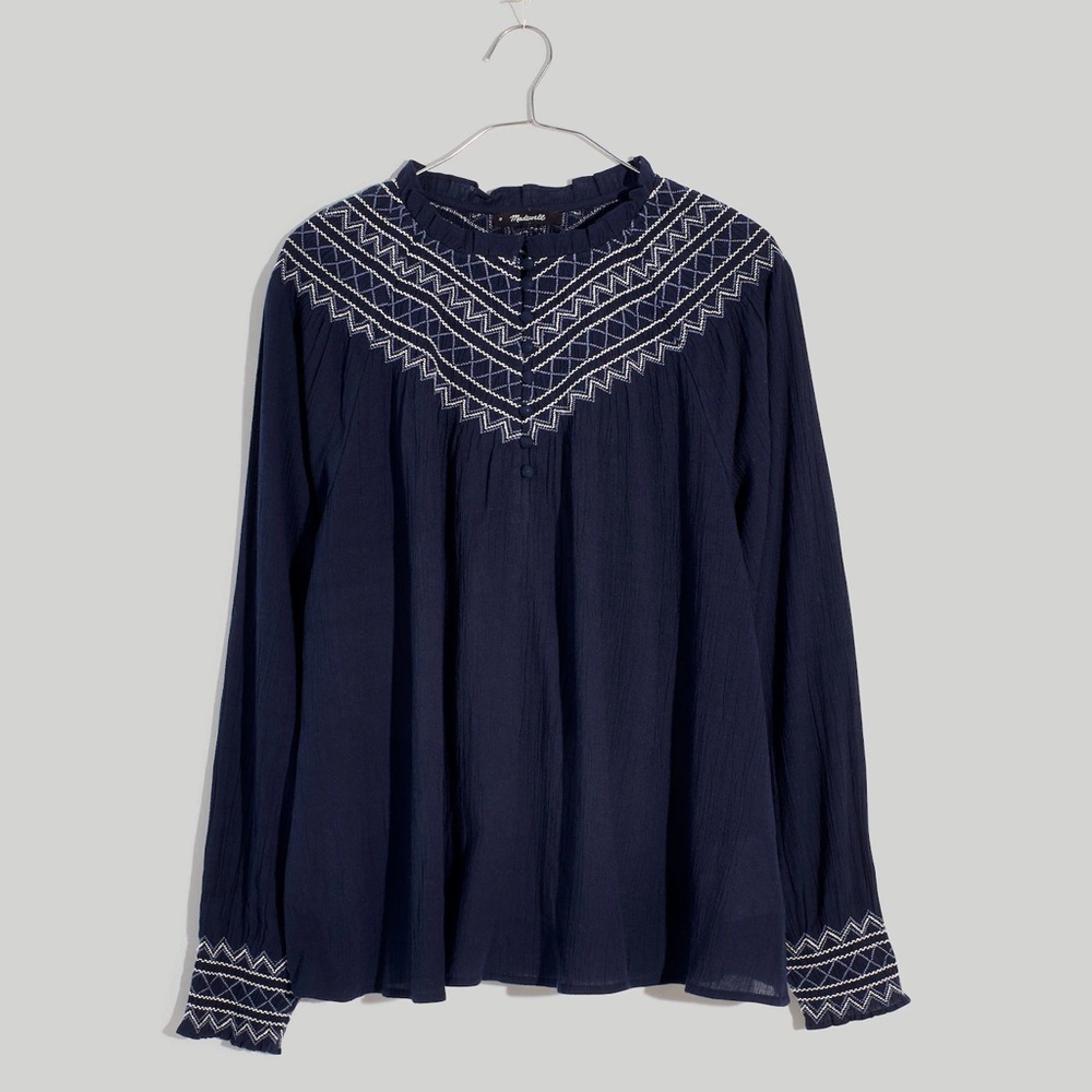Madewell Embroidered Smockneck Top